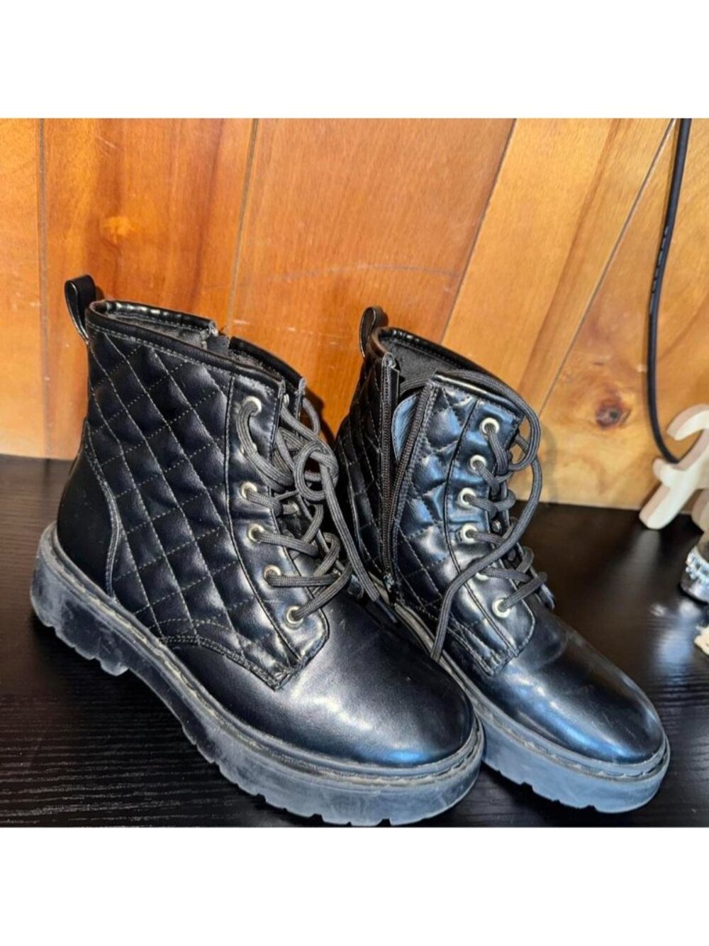 Steve Madden Black Quilted Combat Boots Size 4